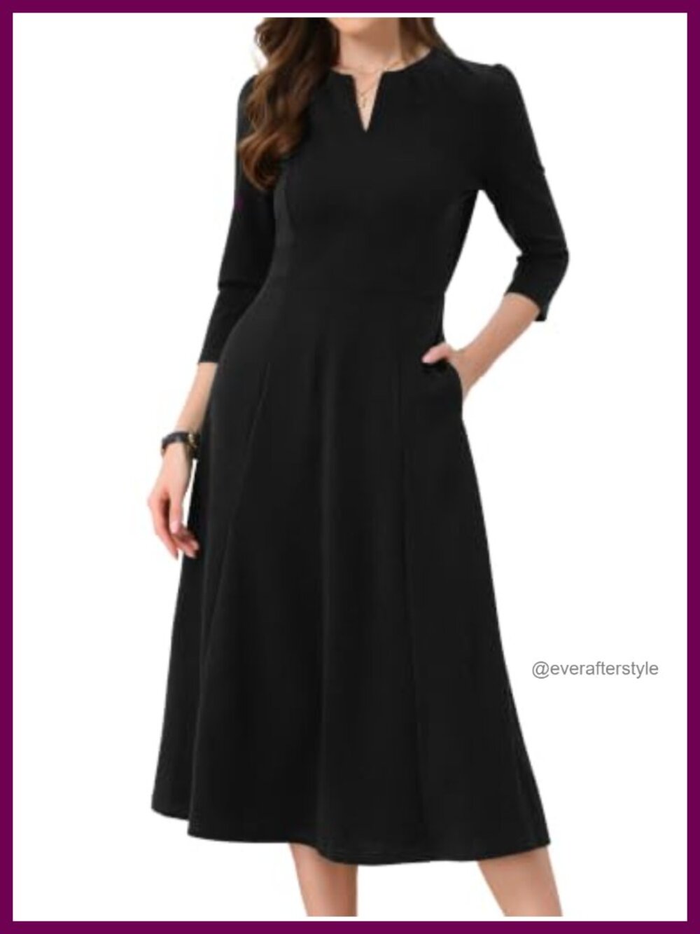 Allegra K 3/4 Sleeve A-Line Midi Business Work Dress
